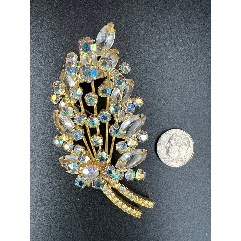 Ref No. 4115 Vintage Verified Juliana D&E Leaf Spray Brooch - AB Rhinestones